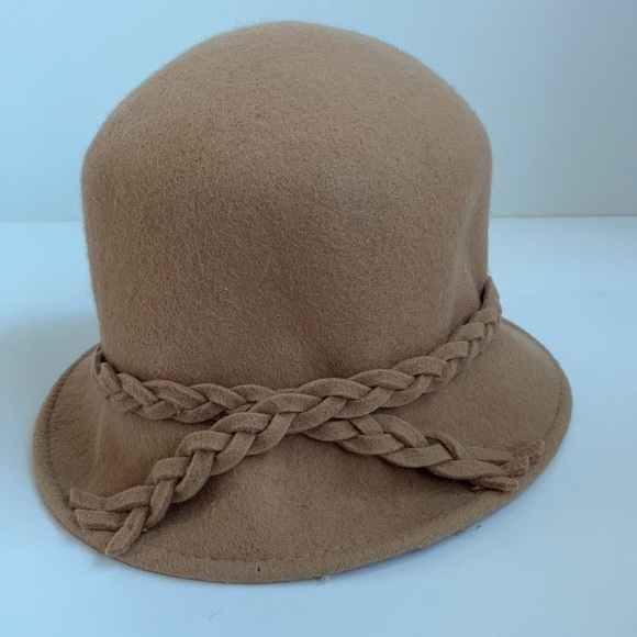 100% wool winter camel bucket hat w braided trim main image 3